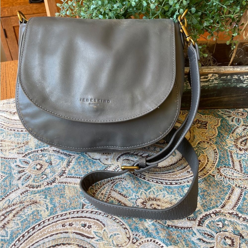 Liebeskind Berlin Leather Crossbody Shoulder Bag Gray Flap Purse